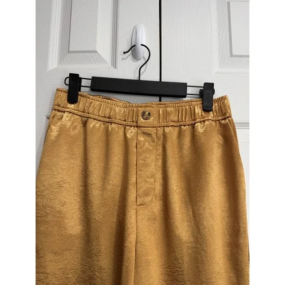 NWT Anthropologie Current Air Satin High-Rise Wide-Leg Pants Women's Small Gold‎ - Picture 2 of 13